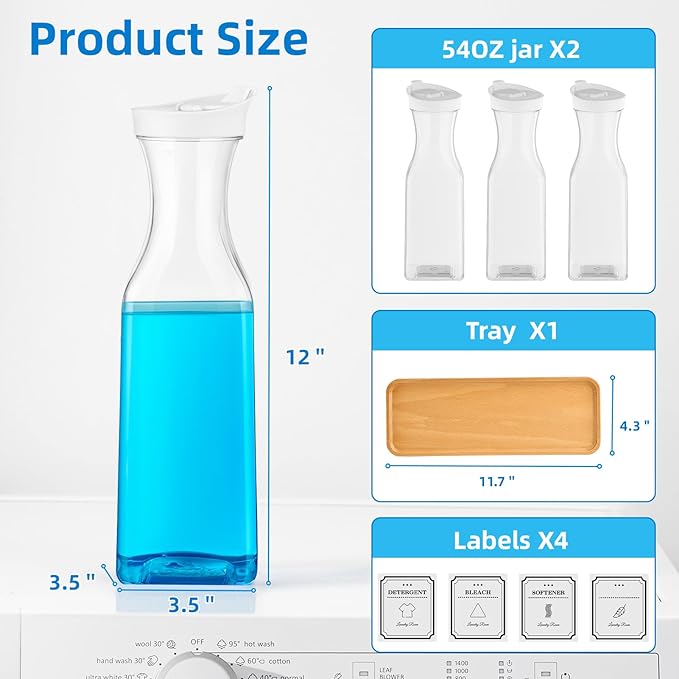 Laundry Detergent Dispenser,54OZ Laundry Soap Dispenser,Liquid Laundry Detergent Container,Fabric Softener Dispenser with Tray,Laundry Room Organizer with 4 Labels