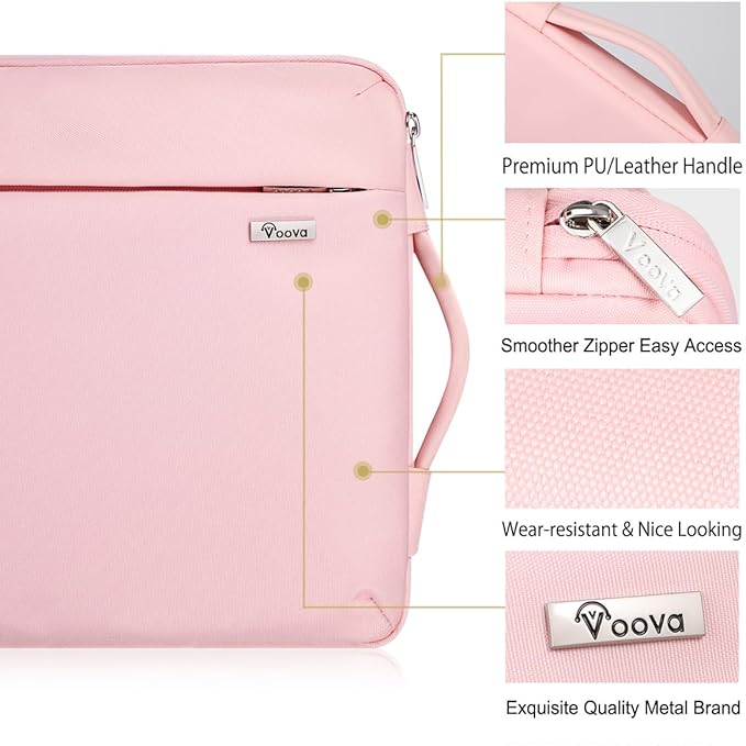 Voova Laptop Sleeve Case 14 15 Inch for Women, 360° Protective Waterproof Slim Computer Bag Cover Compatible with MacBook Air 15 M2/M3/M4 2024-2025, MacBook Pro 14/15, Hp Chromebook 14, Pink