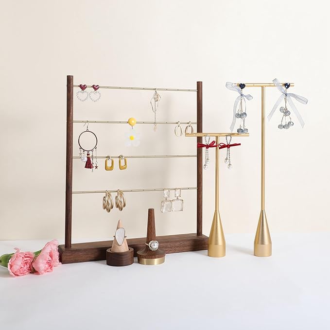 GemeShou Walnut earrings display stand for selling, wooden jewelry earring organizer shelf, wood earring storage organizer rack for boutique store【Earring shelf-Large】