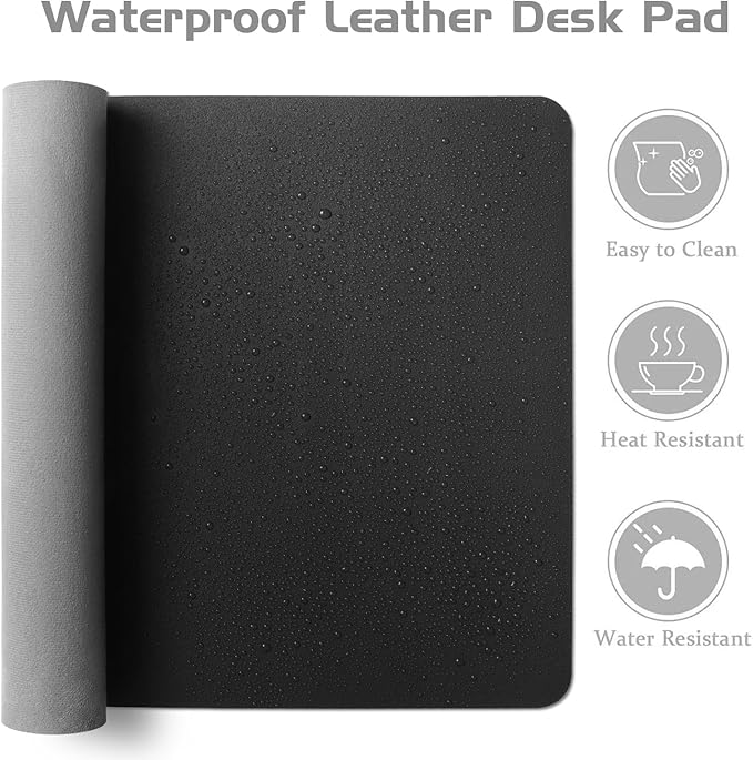 Aothia Leather Desk Pad Protector, Office Desk Mat, Large Mouse Pad, Laptop Desk Pad, Non-Slip PU Leather Desk Blotter, Waterproof Desk Writing Pad for Office and Home (Black, 55" x 17")