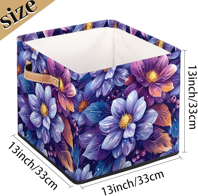 TropicalLife 13x13x13 Inch Large Fabric Storage Cube Vintage Floral Foldable Storage Bin with Handles Organizer Boxes Cube Basket for Shelves Organizing Closet