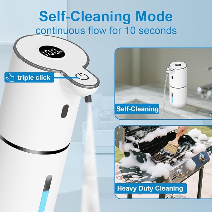 Automatic Foaming Soap Dispenser Touchless, USB Rechargeable Smart Hand Soap Dispenser, 6-Level Adjustable, 12.8oz/380mL Wall Mounted for Bathroom Kitchen Dish Soap