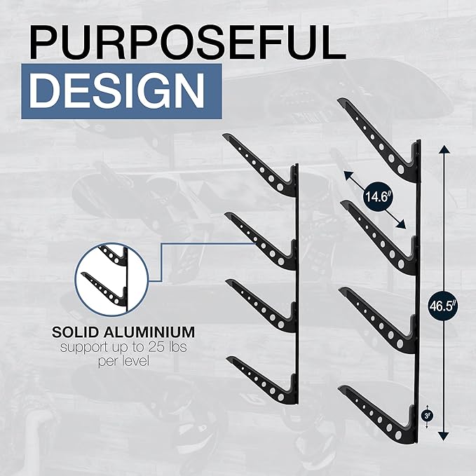 StoreYourBoard Adjustable Snowboard Storage Rack, Wall Mount 4 Board Display