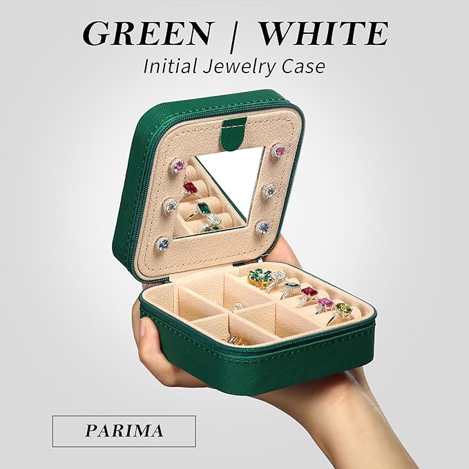 Parima Mom Gifts for Women, Travel Jewelry Case for Mother Gifts | Travel Gifts for Mother Mom from Daughters | Travel Essentials Small Jewelry Box | Jewelry Travel Organizer - Letter T, Green