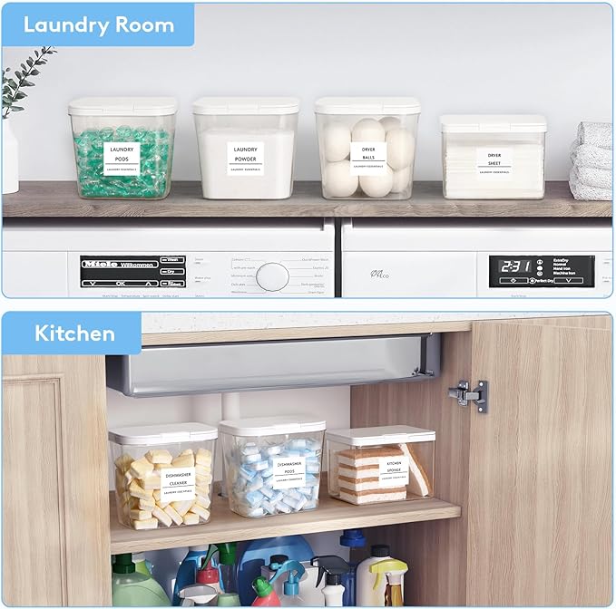 Lifewit 5+1 Laundry Pods Container & Dryer Sheet Holder, Large Powder Detergent Dispenser Storage Jars, Laundry Room Containers for Scent Booster Beads with Pop up Lids, Labels and Scoop