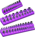 Magnetic Socket Organizer Set, 3-Piece Socket Holder Trays for 1/4" 3/8" 1/2" Drive Sockets, Organizes 68 Metric Sockets, Purple Tool Box Organizer (Sockets Not Included)