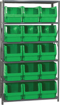 Quantum Storage Systems MSU-533GN Solid Heavy Duty 6 Shelves 15 MAGNUM Green Bins 75" H x 42" W x 18" D