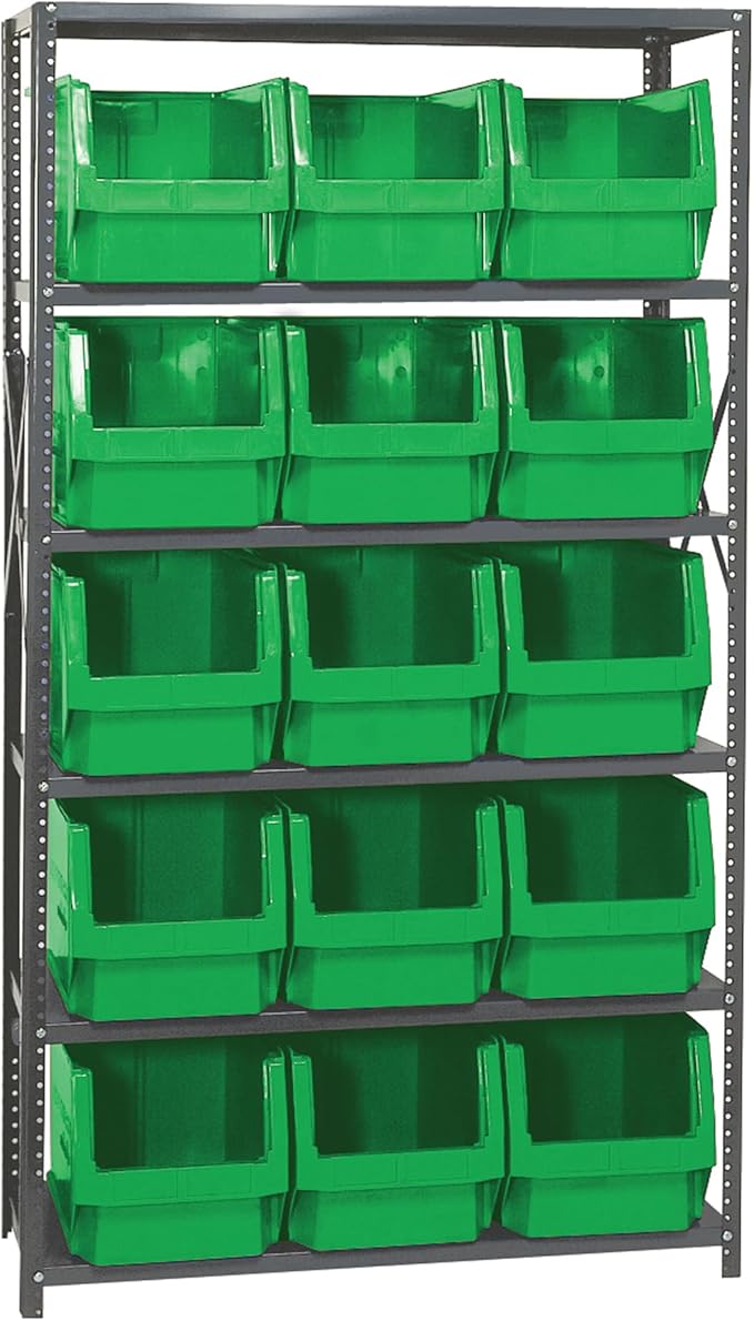 Quantum Storage Systems MSU-533GN Solid Heavy Duty 6 Shelves 15 MAGNUM Green Bins 75" H x 42" W x 18" D