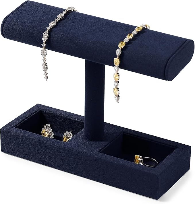 Oirlv Microfiber T-Bar Watch Display Stand Jewelry Display Props Jewelry Organizer Holder for Watch Bracelet Ring Earrings (Blue,Microfiber)