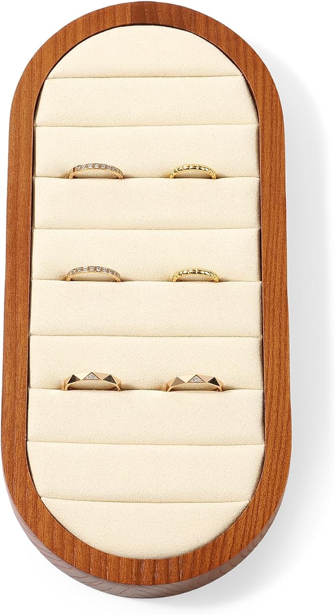 Small Jewelry Rings Display Tray Solid Wood Jewelry Display Organizer Tray for Rings Stud Earrings(Beige)