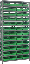 Quantum Storage Systems 1275-107GN Steel Shelving Unit with 4" Shelf Bins, 12" D x 36" W x 75" H, Green