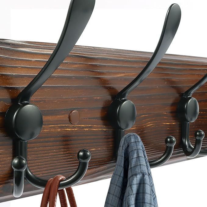 Coat Rack Wall Mount 16.8'' Rustic Hat Rack with 5 Triple Hooks Coat Hooks Wall Mount Farmhouse Wall Hooks for Hanging Coat, Bags, Towels