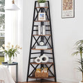 HOMBAZAAR 6 Tier Corner Shelf, 72 Inch Industrial Corner Bookshelf, Tall Ladder Bookcase with Metal Frame, Rustic Shelf Stand for Living Room, Bedroom, Office, Rustic Brown