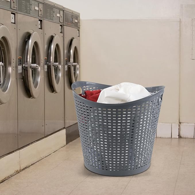 Kiddream 6 Pack Plastic Laundry Clothes Hamper Baskets, Large Storage Baskets for Organizing, 30 Liters Capacity, Dark Grey