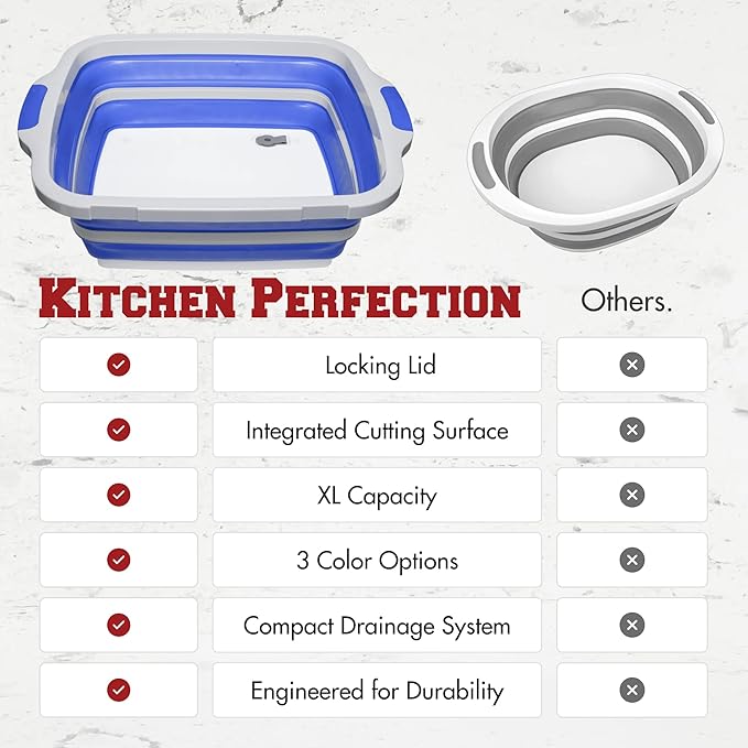 KITCHEN PERFECTION Collapsible XL Smoker & BBQ Prep Tub with Locking Lid & Cutting Board - Grill Caddy Container for Meat Marinating & Brine Perfect For Brisket, Turkey & Ribs - Best Gift For Men