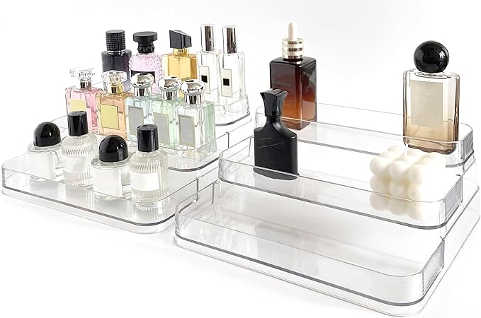 Perfume Organizer - 2 Pack Three-Tiered Shelf - Perfume Lotion Skincare Stand, Spice Vitamins Medicine Bottles Holder,Sturdy Clear Rack for Kitchen Bathroom Countertop Cabinet Storage