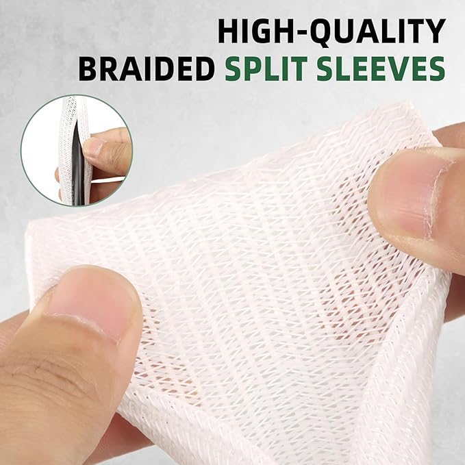 Split Wire Loom Tubing, Cable Protector Sleeve, Braided Cable Management for TV/Computer/Home Theater/Engine Bay, Cord Protectors from Pets No Chew (White, 1/8"-25ft)