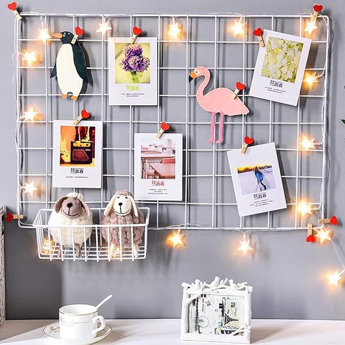 GBYAN Wire Wall Grid Basket Hanging Display Shelf White Metal Grid Panel Accessories, 2 Pack