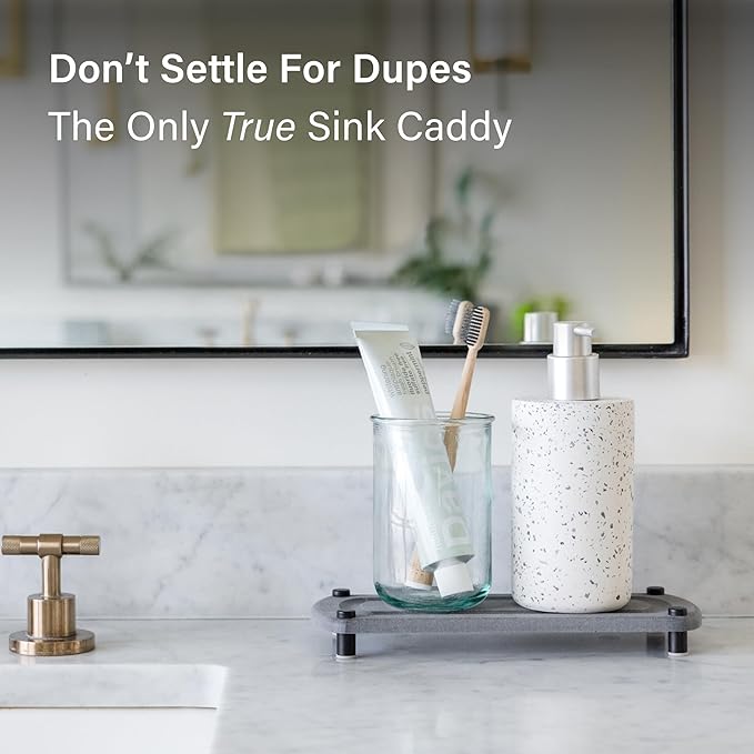 Dorai Home Sink Caddy – Water-Absorbing Stone Tray for Sink, Stainless Steel Feet, Fast-Drying, Slate