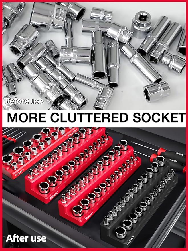 8-Piece Magnetic Socket Organizer Set,1/2", 1/4" and 3/8" SAE & Metric Deep & Shallow Socket Holder Kit, Socket Trays, holds 197Pcs Sockets (sockets not included)