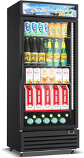 Commercial Beverage Refrigerator with Glass Door, 21.2 Cu.Ft Display Fridge Beverage Cooler with Customizable Lightbox Adjustable Shelves, Drink Fridge Merchandiser for Restaurant Shop, Black