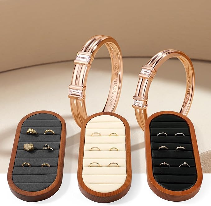 Small Jewelry Rings Display Tray Solid Wood Jewelry Display Organizer Tray for Rings Stud Earrings(Beige)