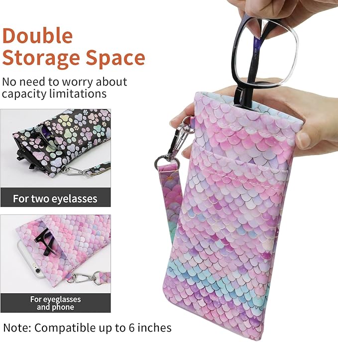 Double Eyeglass Case Soft Dual Glasses Case for Women Men Travel Squeeze Top Sunglasses Cases Eyeglasses Pouch