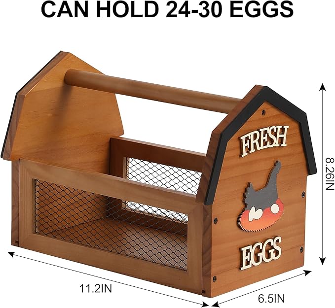 Wood Farmhouse Egg Collecting Basket - Large Countertop Chicken Egg Basket