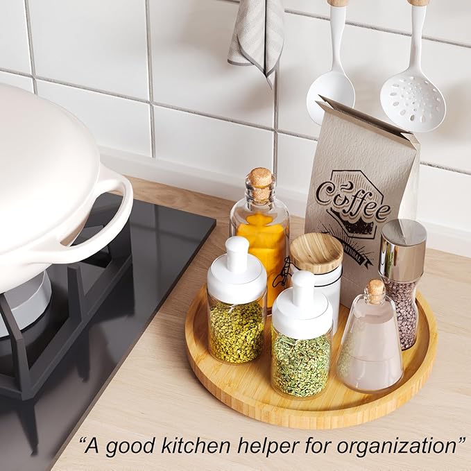 Lazy Susan Organizer for Kitchen,Bamboo Turntable for Cabinet,Pantry,Vanity,Middle（Natural）