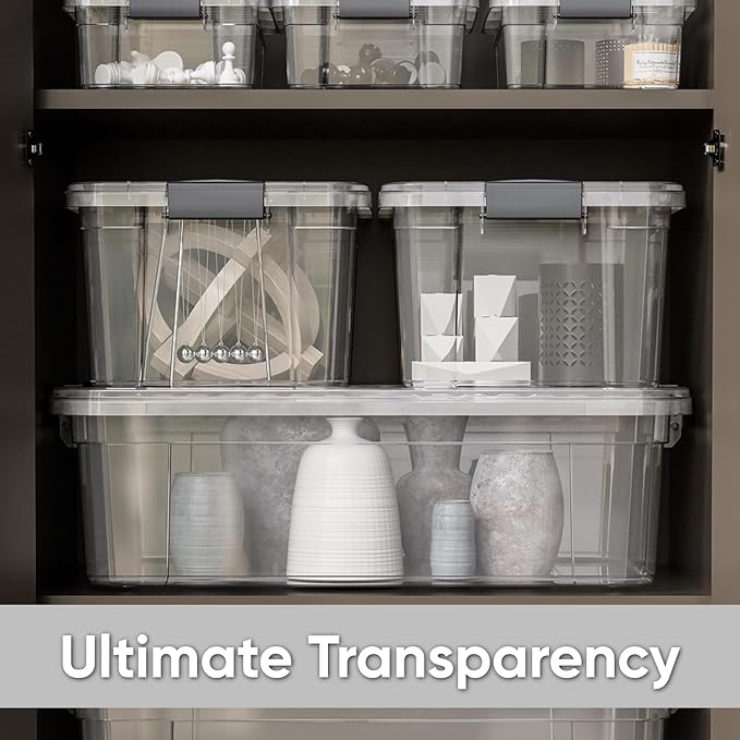 Superio Clear Storage Boxes with Lids, 4.5 Quart Plastic Container Bins for Organizing, Stackable Crates, BPA Free, Non Toxic, Odor Free, Organizers for Home, Office and Dorm, 6 Pack