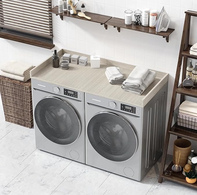 OfficeSimpli Large Washer Dryer Countertop 30 x 58 - Made in USA - Laundry Countertop Over Washer and Dryer, Laundry Room Countertop Organization Solution with Non-Slip Pads, Rustic Oak