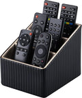 KINGFOM 3 Slot PU Leather Remote Controller Holder, Home Sundries Storage Box, TV Guide/Mail/CD Organizer/Caddy/Holder with Free Cable Desk Organizer (Black Striped)