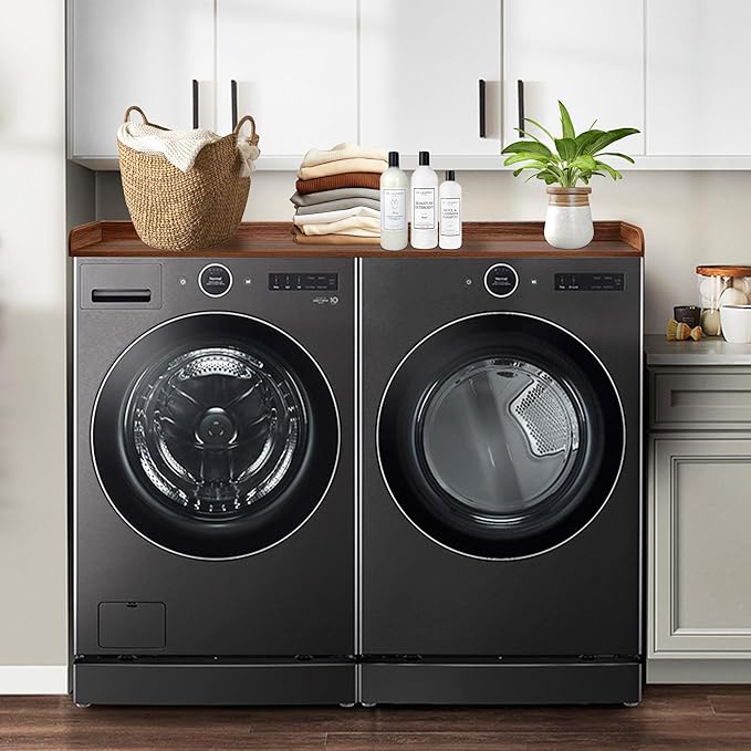 Royxen Washer Dryer Countertop with Solid Wood Core,54“W x 27.5D Laundry Countertop with Edge Rails,Washer and Dryer Topper for Laundry Room Organization(Walnut)