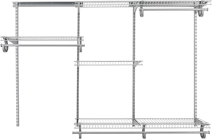 ClosetMaid ShelfTrack Wire Closet Organizer System, Adjustable from 4 to 6 Ft., With Shelves, Clothes Rods, Hardware, Durable Steel, Satin Chrome