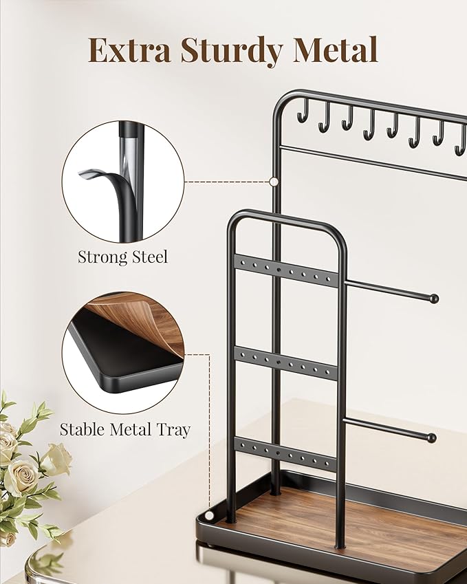 pickpiff Jewelry Holder Stand: Jewelry Display for Necklace, Bracelet, Earring, Ring, Black