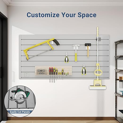 Slatwall Panel 4 FT x 2 FT, Interlocking Slat Wall Paneling, Wall Mounted PVC Slat Wall Panels, Suitable for Garage Storage, Slatwall Board, Shelves - Grey