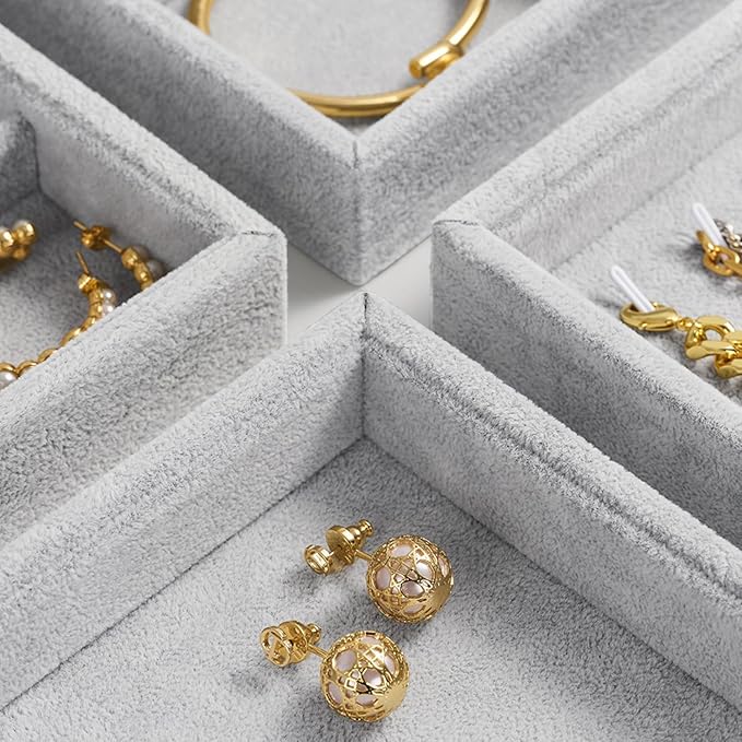 Oirlv Velvet Stackable Jewelry Trays Grids Rings Earrings Bracelet Watch Showcase Display Tray