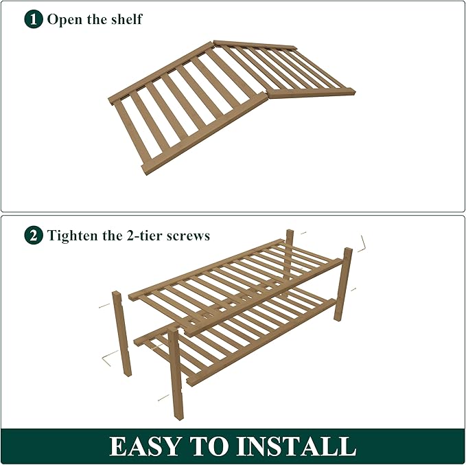 Smiry Bamboo Shoe Rack for Closet, 2 Tier Wooden Stackable Shoe Organizer, Free Standing Shoes Storage Shelf for Entryway, Front Door Entrance, Walnut