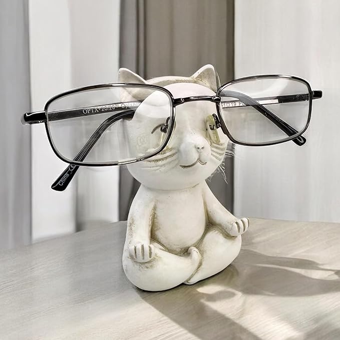 Top Brass Yoga Cat Eyeglasses & Pen Holder – Whimsical Reading Glasses Sunglasses Stand – Funny Desk Nightstand Glasses Keeper Rack Display – Meditating Zen Lotus Pose Figurine