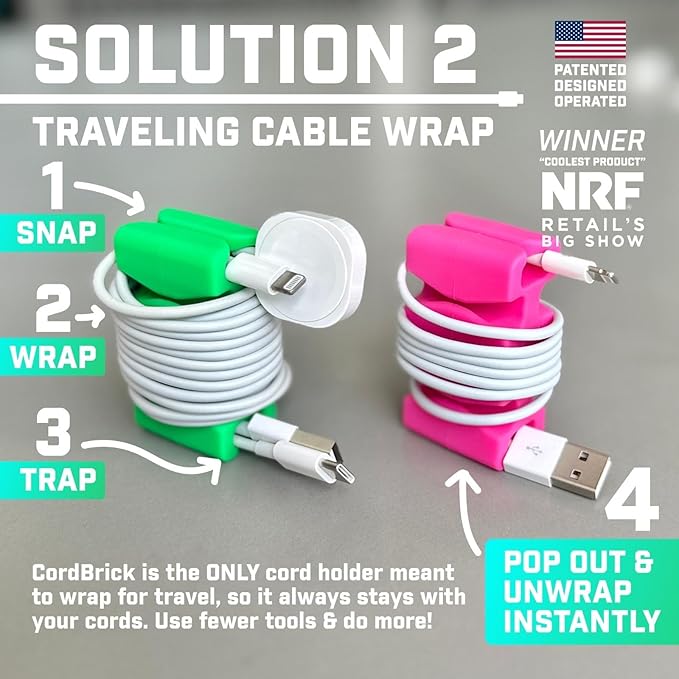 CordBrick Stocking Stuffers for Adults Cord Management Weighted Cord Holder Cable Wrap Phone Stand - Multiuse Gadget Organizer for Nightstand, Desk. Gift for Men, Durable Silicone. 4pk Light Gray