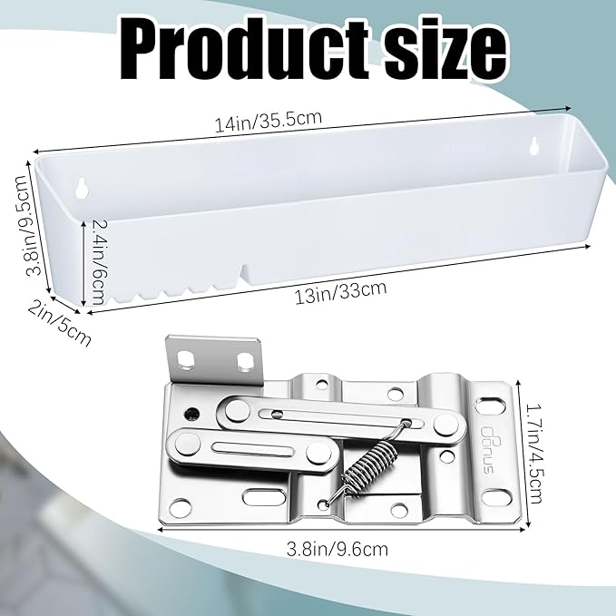 Umigy 2 Pack 14" Tip Out Tray for Sink with 2 Pairs of Hinges Front Sink Drawer Tip Out Tray Kit False Drawer Front Clips Flip Sponge Holder for Kitchen, White