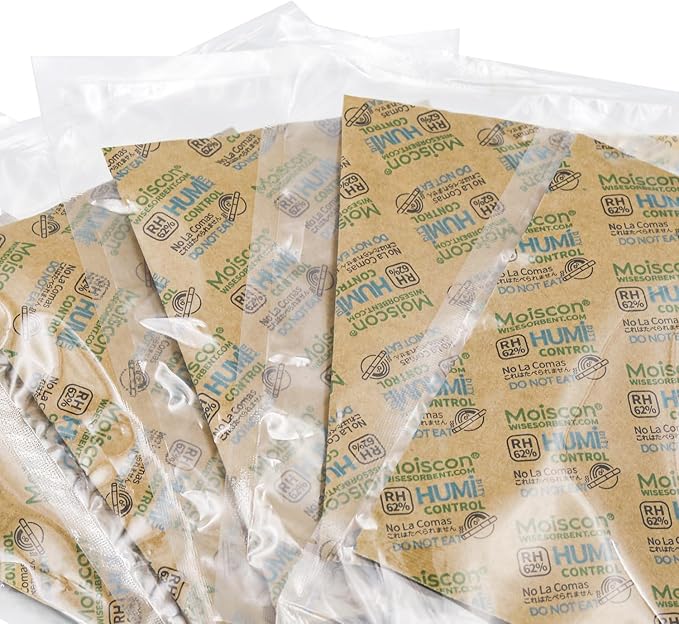 Size 67 62% Two-Way Humidity Control Packs for Storing 1 lb, 67 Gram 10 Pack Moisture Control Packets Individually Wrapped, Humidifier Packs for Storage Containers