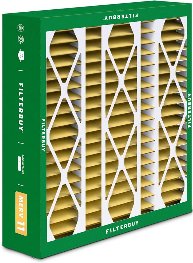 Filterbuy 20x25.25x3.5 Air Filter MERV 11 Superior Pet & Allergy Defense (4-Pack), Pleated HVAC AC Furnace Filters for AprilAire Space-Gard 102 & 2120 (Actual Size: 19.94 x 25.38 x 3.75)
