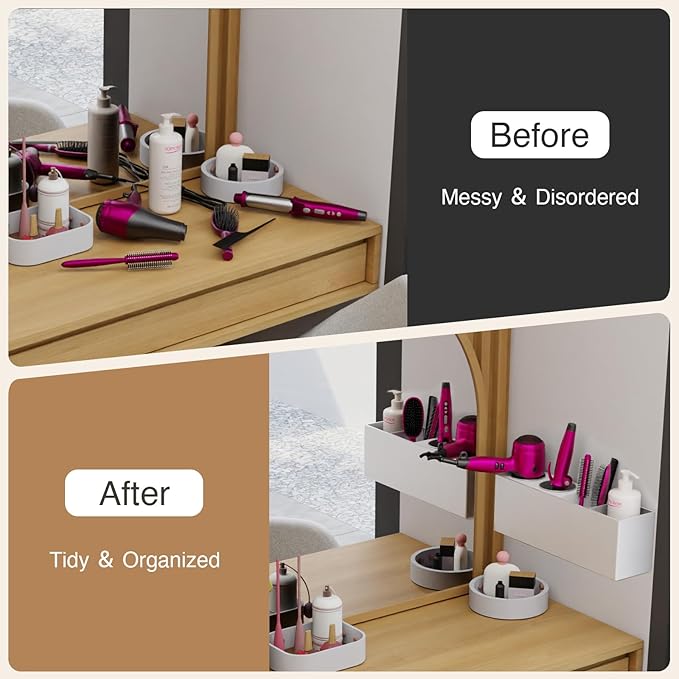 Wall Mount Hair Tool Organizer, Acrylic Hair Dryer Holder with 2 Stainless Steel Cup, for Hair Straighteners, Flat Iron, Curling Wand, Blow Dryer