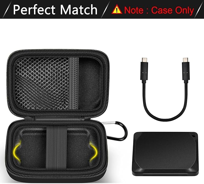 Carrying Case for Crucial X10/ X9 Pro 8TB/ 6TB/ 4TB Portable SSD, 2TB/ 1TB External Solid State Drive Hard Storage Holder Bag with Mesh Pocket Fits for USB-C Cable (Box Only)