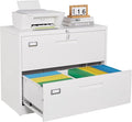2 Drawer Lateral File Cabinet with Lock,White Lateral Filing Cabinet,Horizontal Metal Filing Cabinets,Locked Wide File Cabinets for Office Home,Fit A4/F4/Letter/Legal File,-Assembly Required