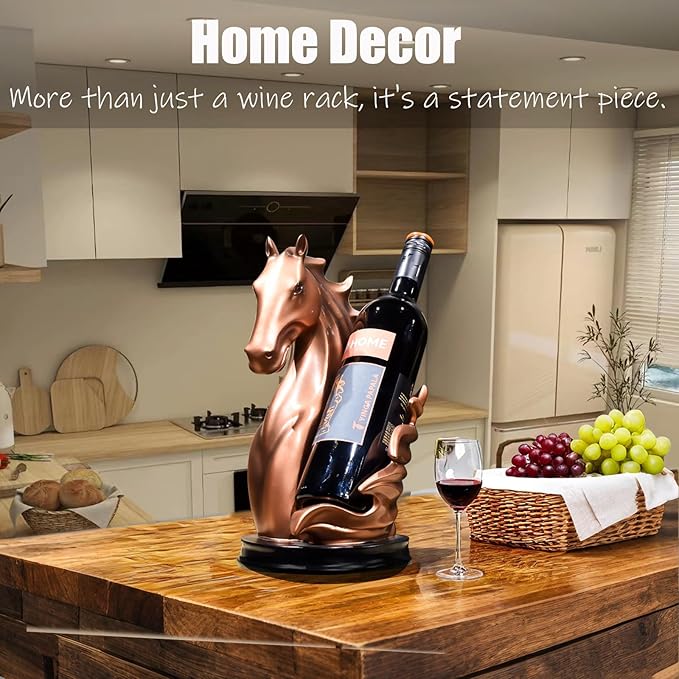 Wine Bottle Holder Wine Racks Tabletop Horse Statue as Home Kitchen Wine Cellar Decorative Storage Organizer, Whimsical Decor Horse Decor Horse Wine Lovers Gifts for Women (Bronze)