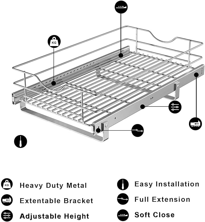 Pull Out Cabinet Organizer, (17½"W x 20"D), Soft Close Pull Out Cabient Drawer, Slide Out Cabient Organizer for Kitchen Base Cabinet, Pot and Pan Organization, Pantry Organization, Wire Basket