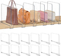 Purse Organizer for Closet Shelf Dividers: 8" Tall X 12" Deep, Acrylic Clear Closet Shelf Divider, Bag Storage for Clothes Sweater, Vertical Separators for Wood Cabinet, Handbag Organization, 12 Pack