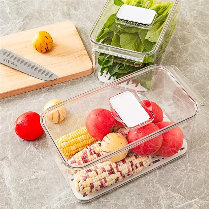 Large Lettuce Keeper Crisper, Vegetable Salad Storage Containers for Fridge, Refrigerator Food Storage Container, Berry Bins 5700 ml - Pack of 2